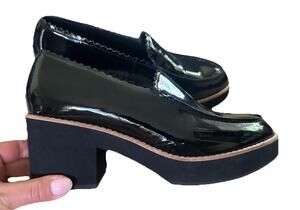 Eileen Fisher Harria Black Patent Leather Platform Loafers Women’s Size 8.5